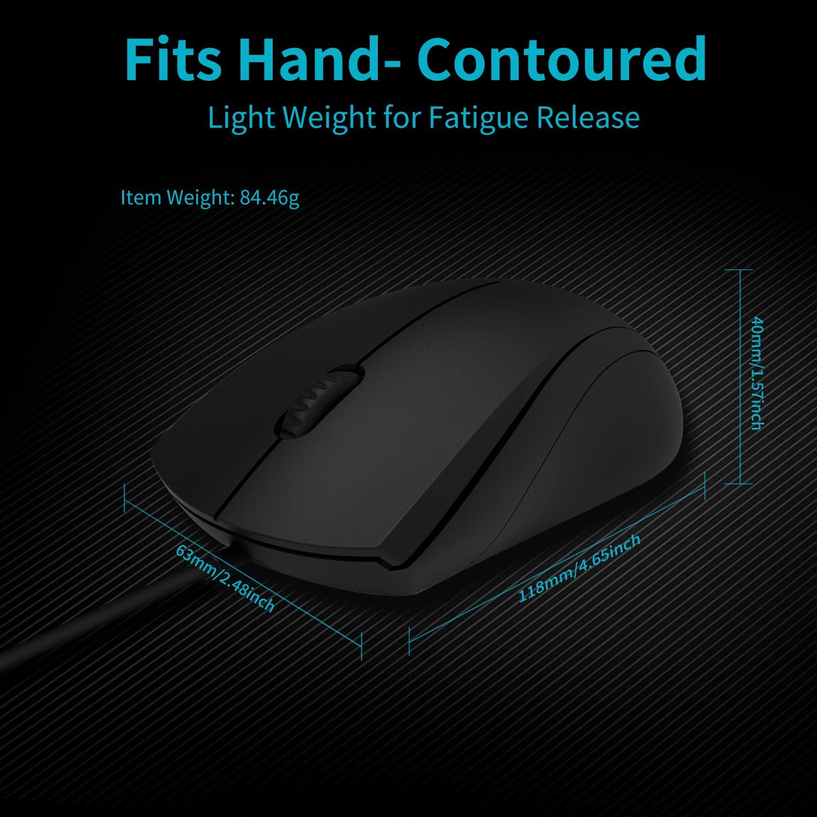 RAPOO Silent Wired Mouse 1000 DPI 5ft Cord Quiet Button Optical Computer Mouse