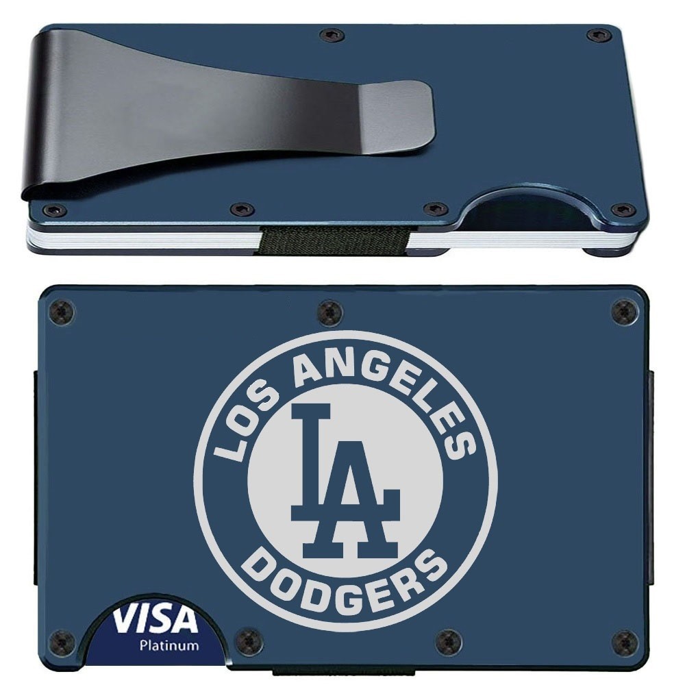 Los Angeles Engraved Titanium Blue RFID Blocking Wallet w Clip D7
