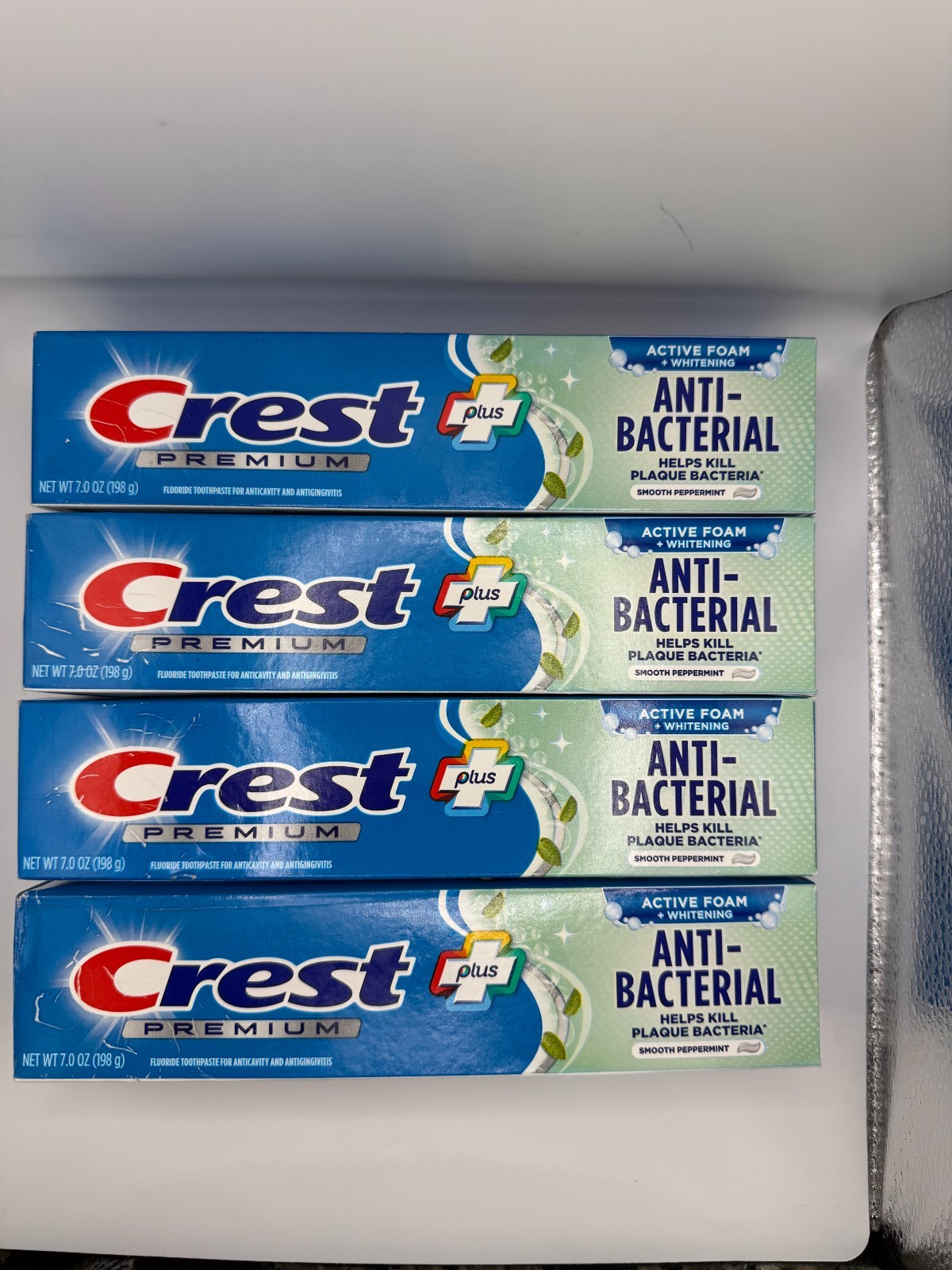 Crest Premium Antibacterial Toothpaste 7.0 oz – 4 Pack New Sealed Exp Sept 2027