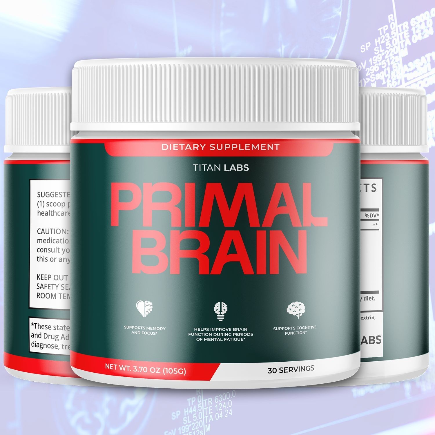 (1 Pack) Primal Brain Powder Natural Brain Support Formula PrimalBrain 30 Servs