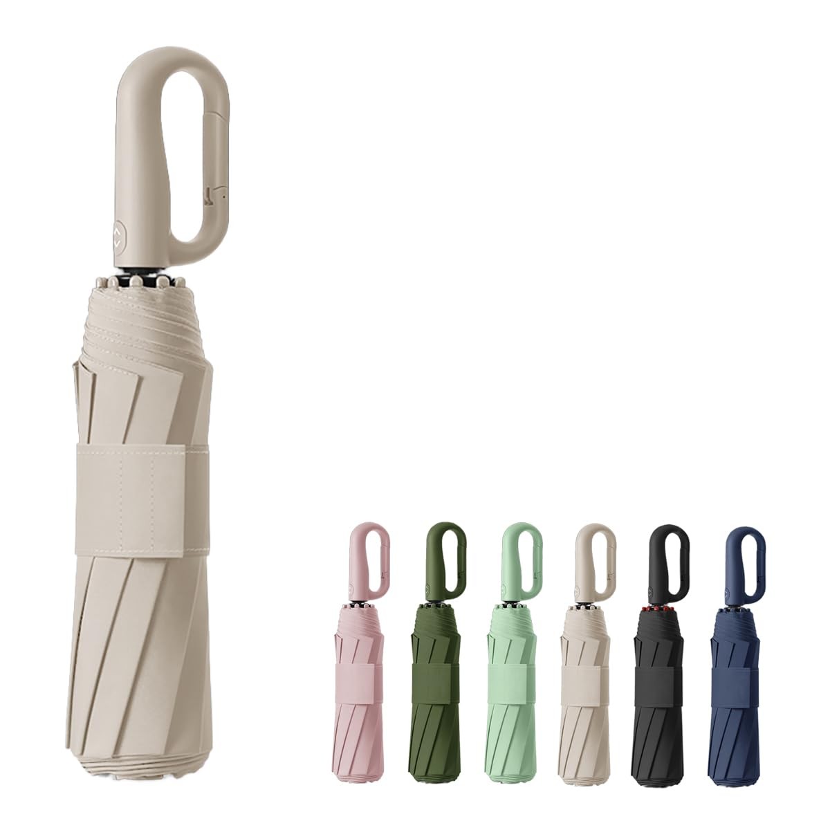 Travel Automatic Folding Umbrella with Carabiner 41.34IN, Beige