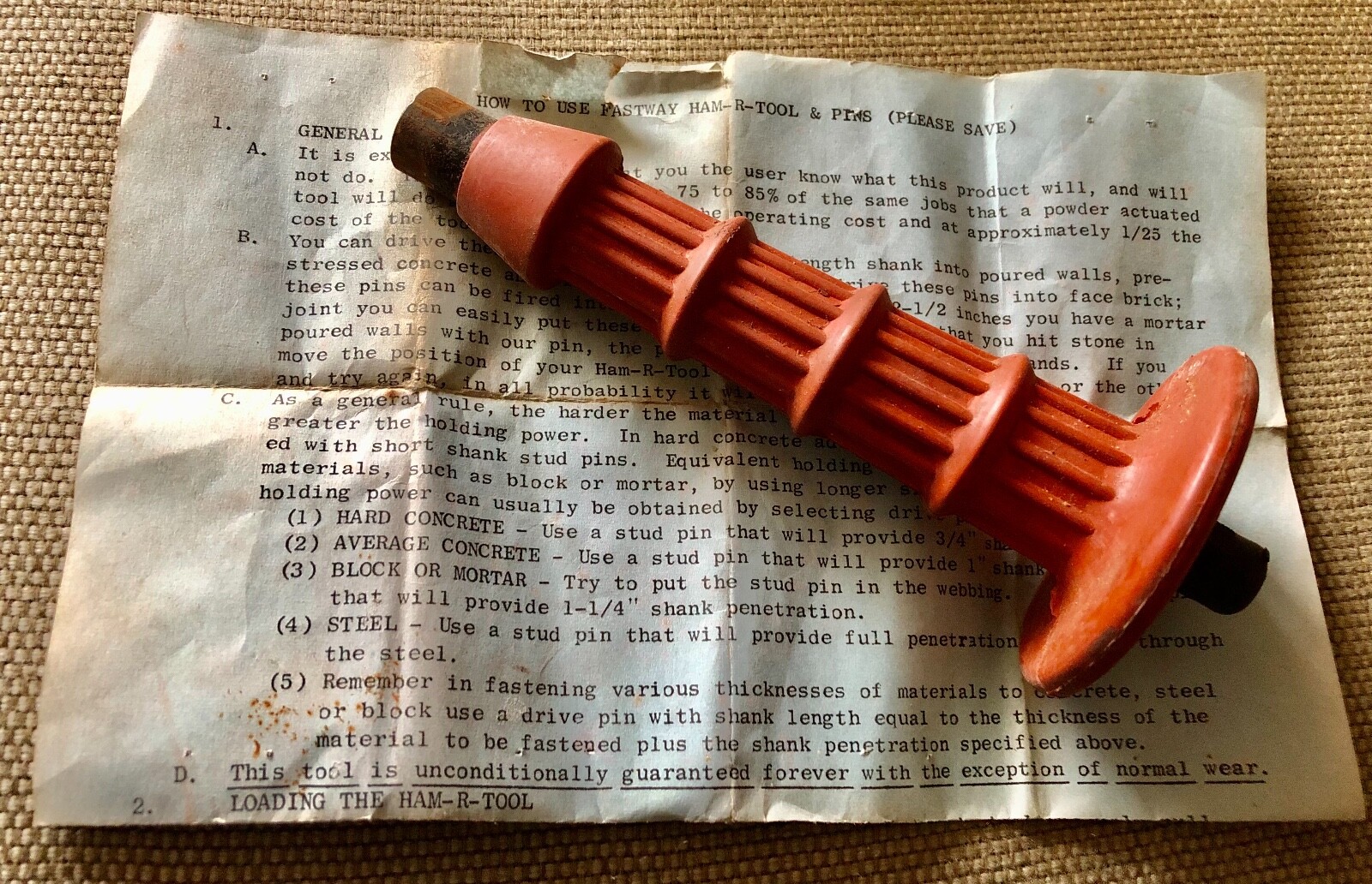 Vintage FASTWAY JR Fastening Tool H-50 Ham-R-Tool - Made in USA