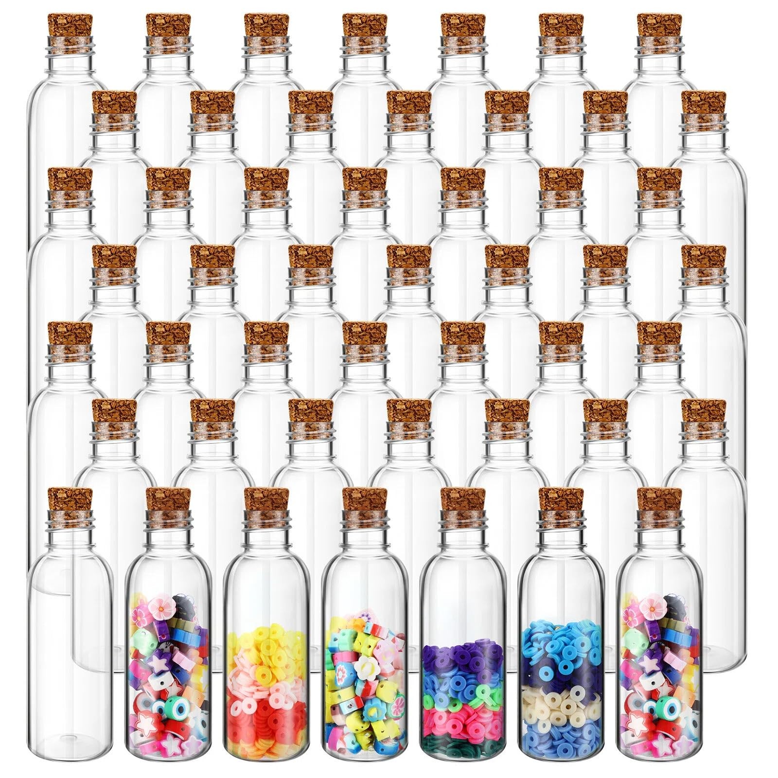 100 Pack 2 oz Plastic Sand Art Bottles with Corks Stoppers Clear Potion Conta...
