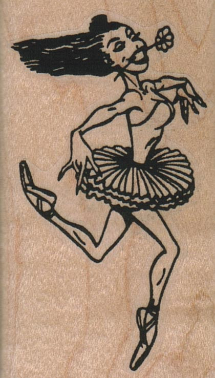 Ballet Dancer With Flower 1 1/2 x 2 1/2"  Mounted Rubber Stamp, Ballet Stamp