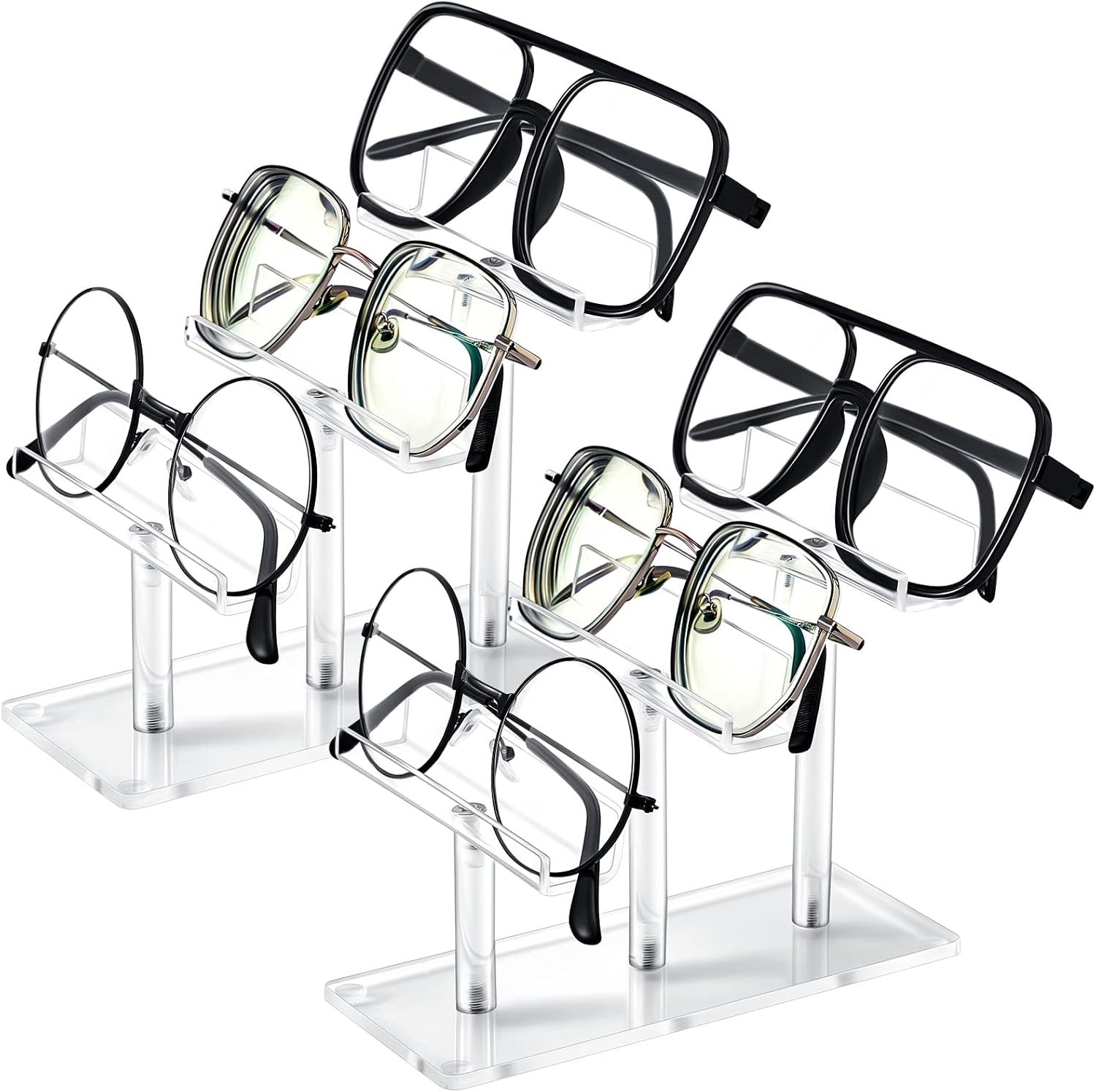 2 Pcs Eyeglasses Display Stand 3 Tiers Acrylic Sunglasses Holder Clear