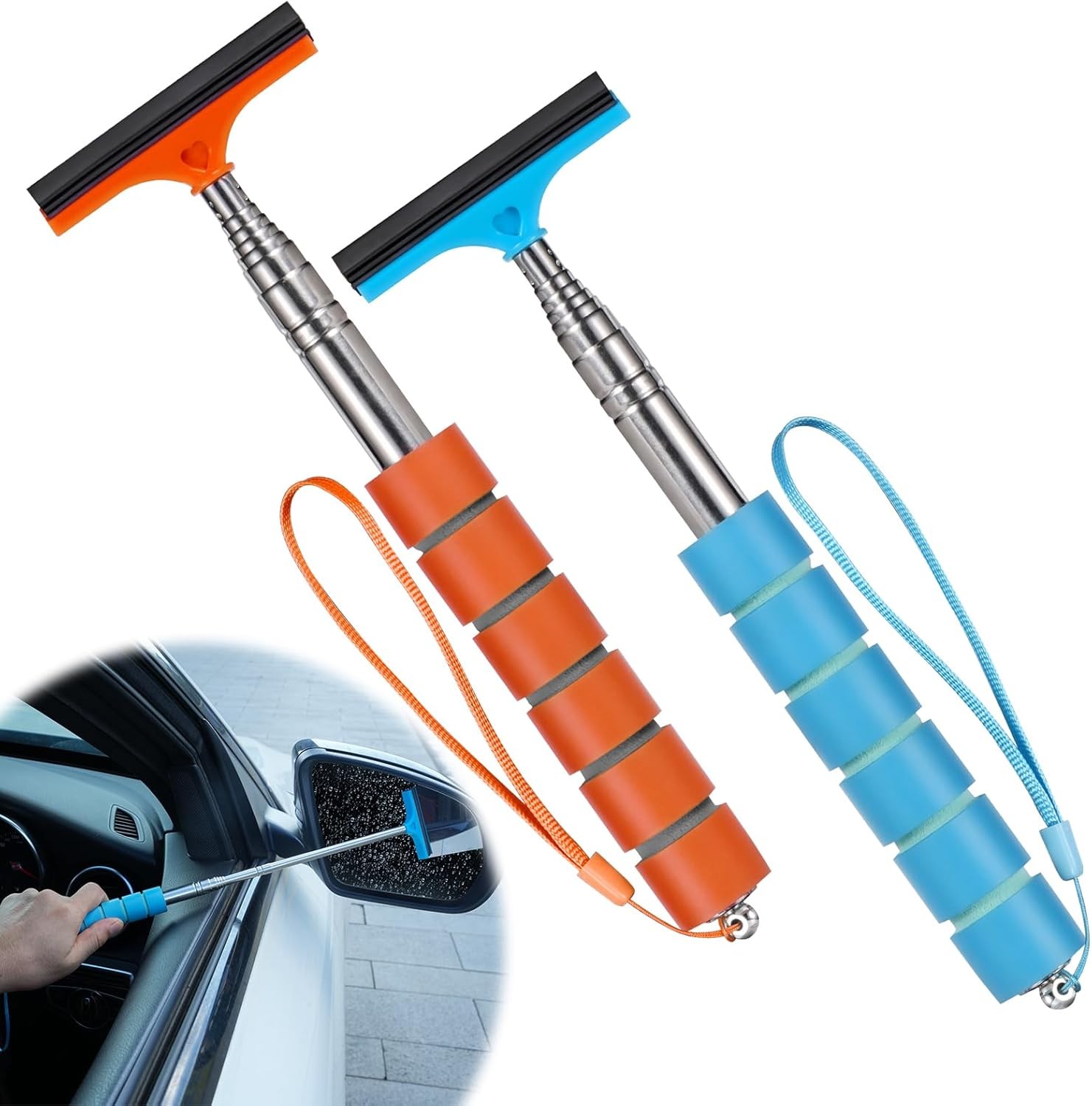 Side Mirror Squeegee, 2 PCS Car Mirror Squeegee Color: Upgrade Orange and Blue