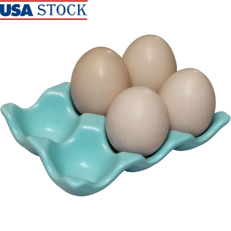 Ceramic Egg Holder 6 Eggs Kitchen Storage Non-Slip Easy Clean Dishwasher Safe US