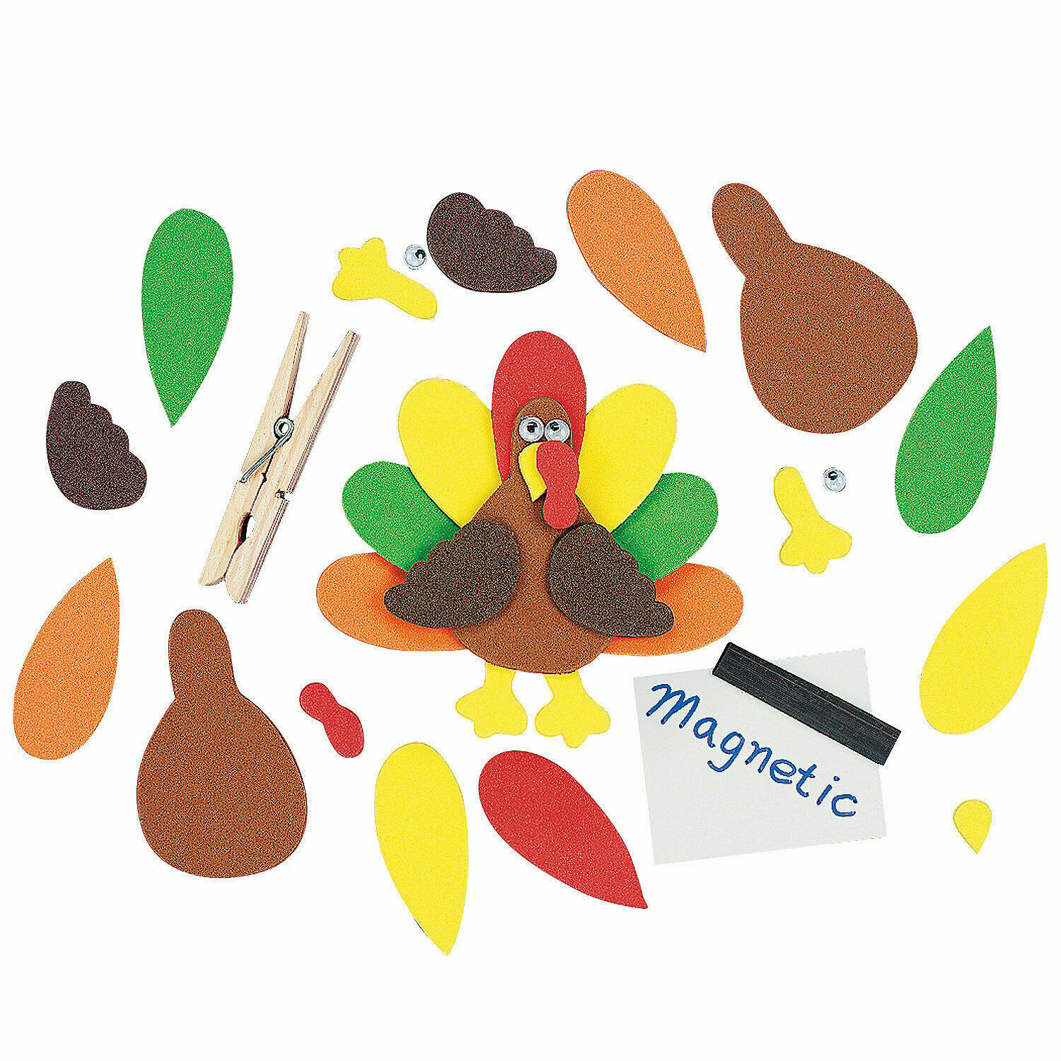 Turkey Clothespin Magnet Craft Kit - 12 Craft Kits-Thanksgiving foam