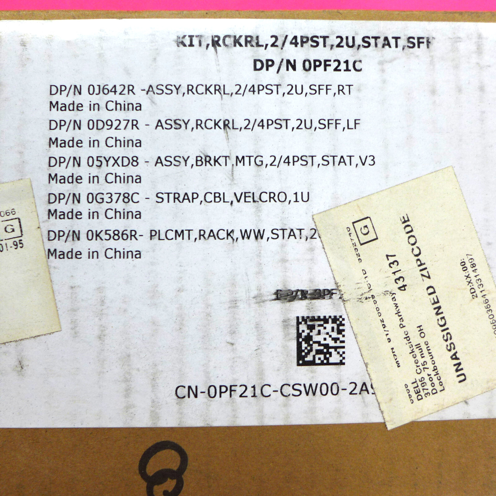 Genuine Dell 2U SFF Static RackRail Kit PF21C