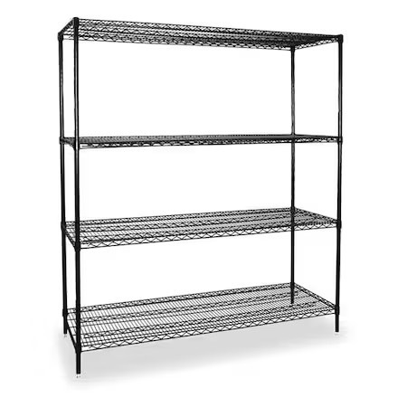 Zoro Select 2Kpl1 Wire Shelving Unit, 18"D X 48"W X 63"H, 4 Shelves, Black,