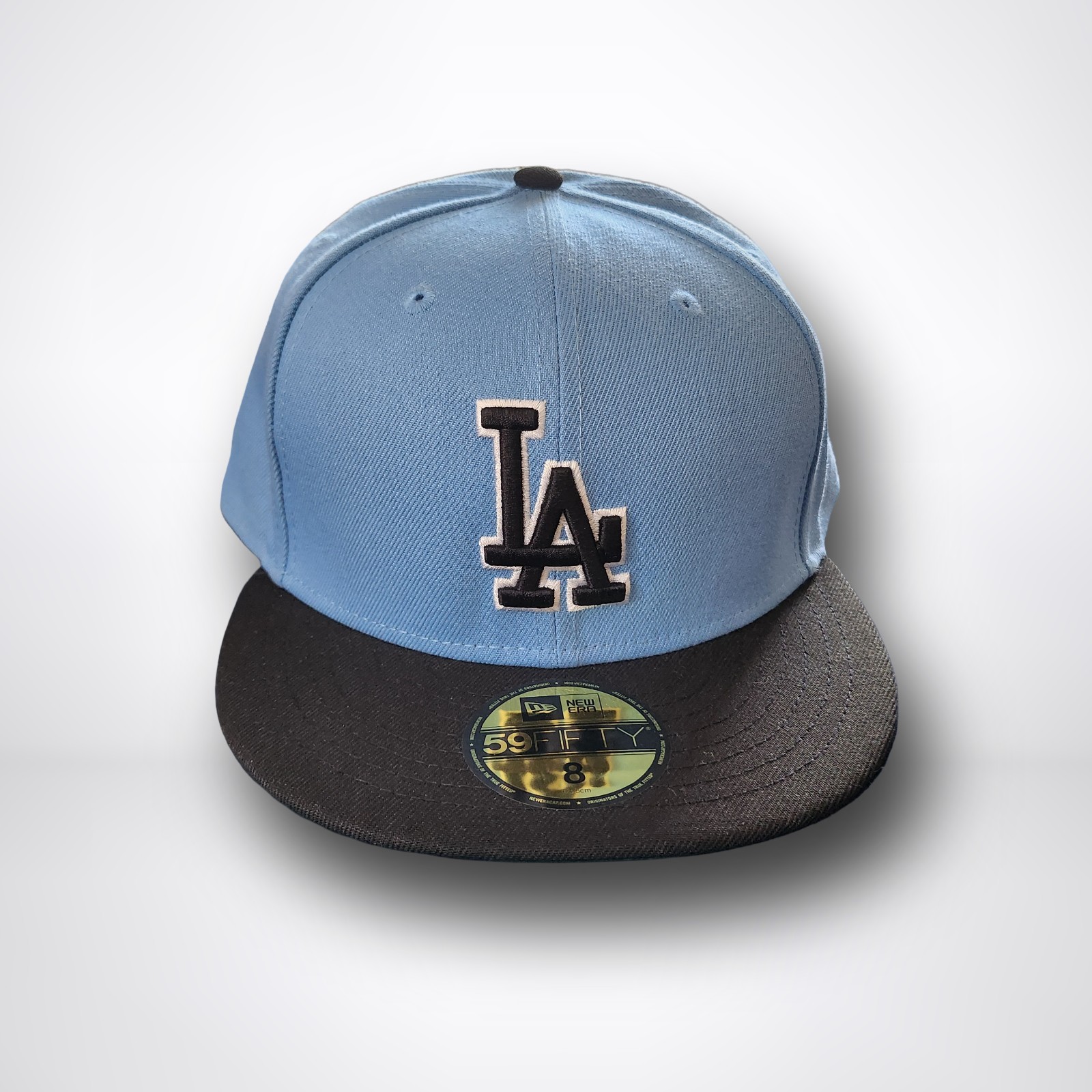 New Era 59FIFTY LA Dodgers Fitted Hat – Light Blue/Black Green UV (Size 8)