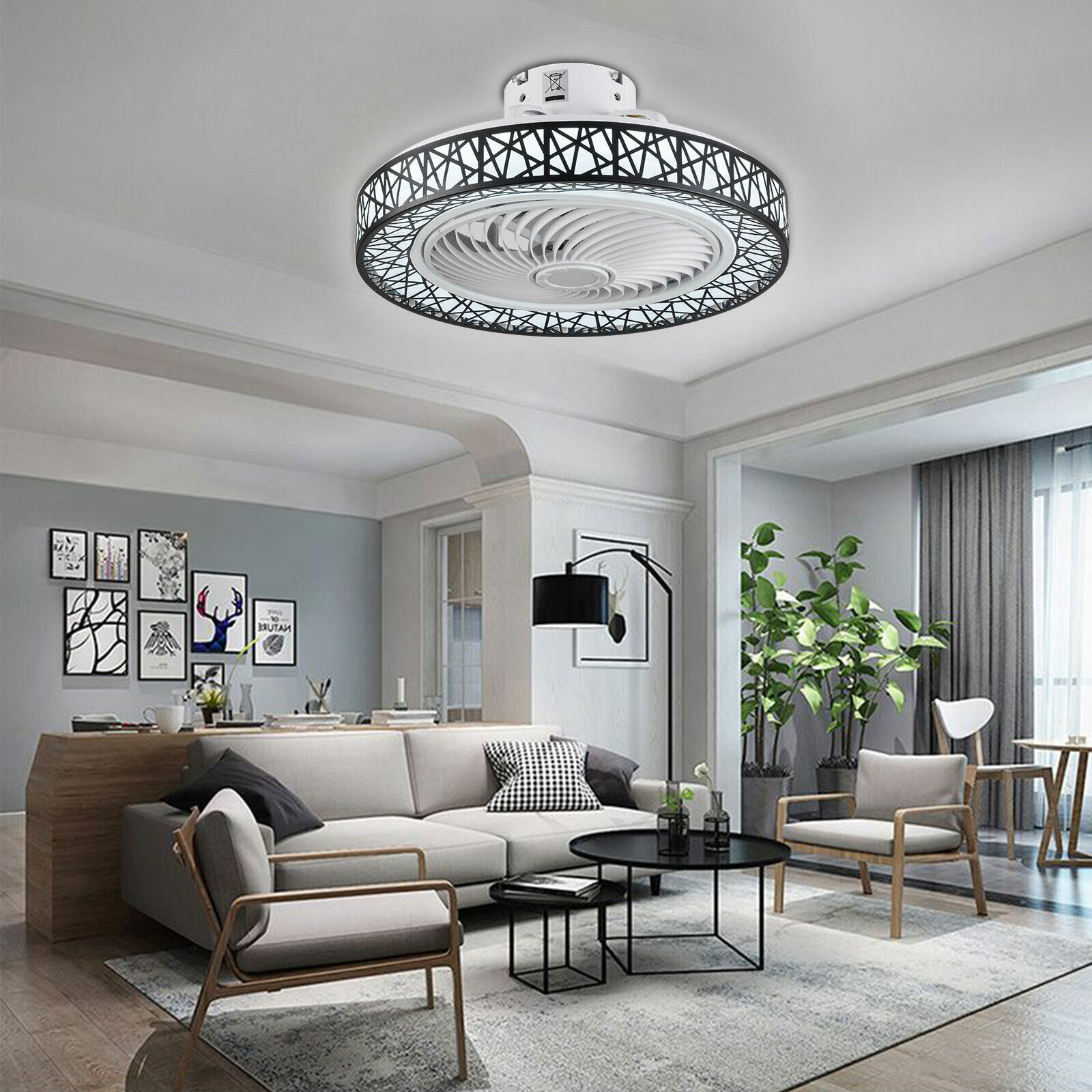 Modern Invisible Ceiling Fan Light LED Dimmable Chandelier Lamp w/Remote New