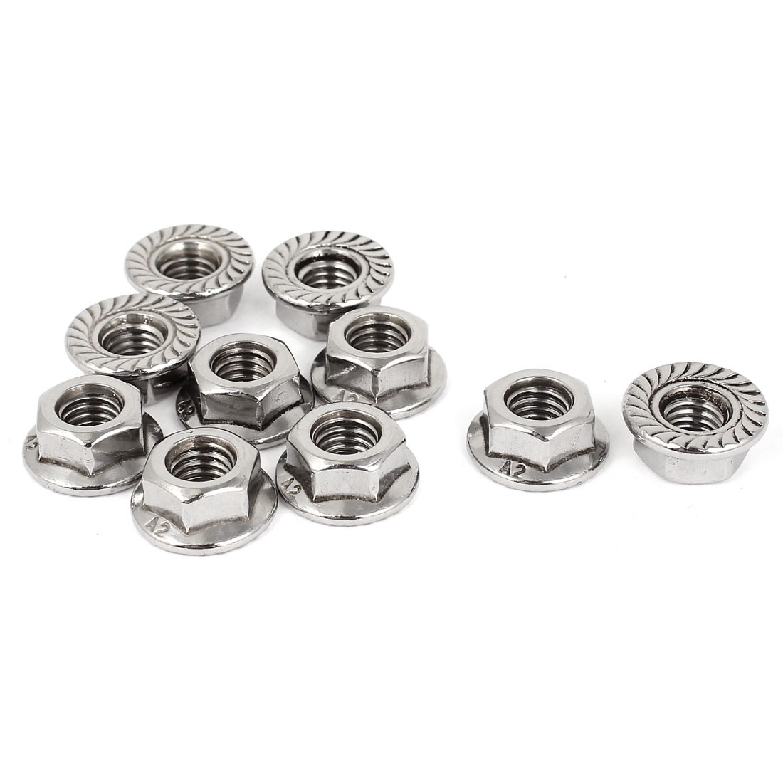 10Pcs 8mm Height 5/16" M8 Thread Stainless Steel Serrated Hex Flange Lock Nuts