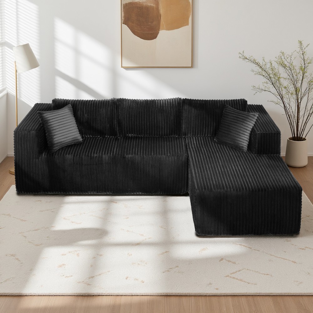 105" L-Shaped Modular Sofa Plush Upholstery & All-Foam Left Chaise Black