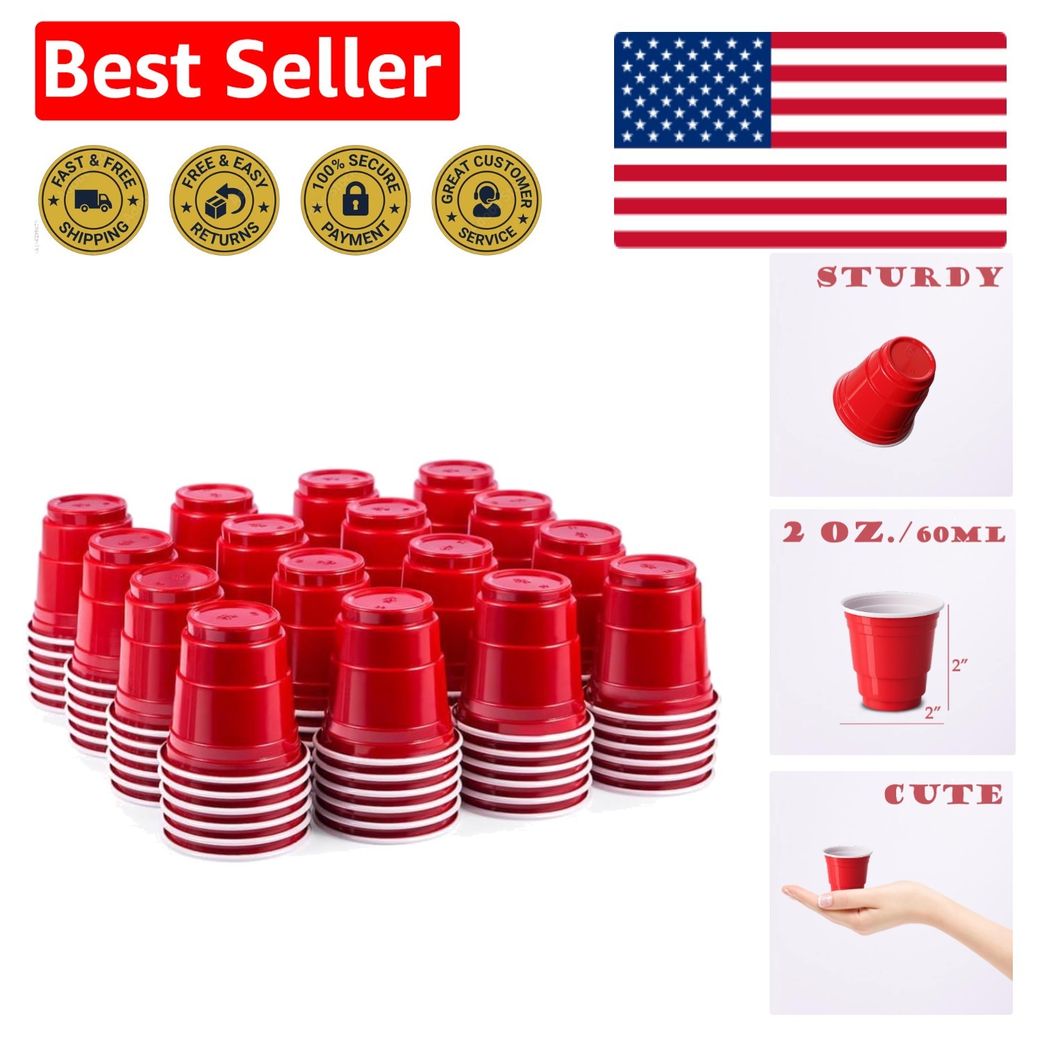 100 Mini Red Shot Cups - 2oz Disposable Cups Perfect for Parties & Tastings
