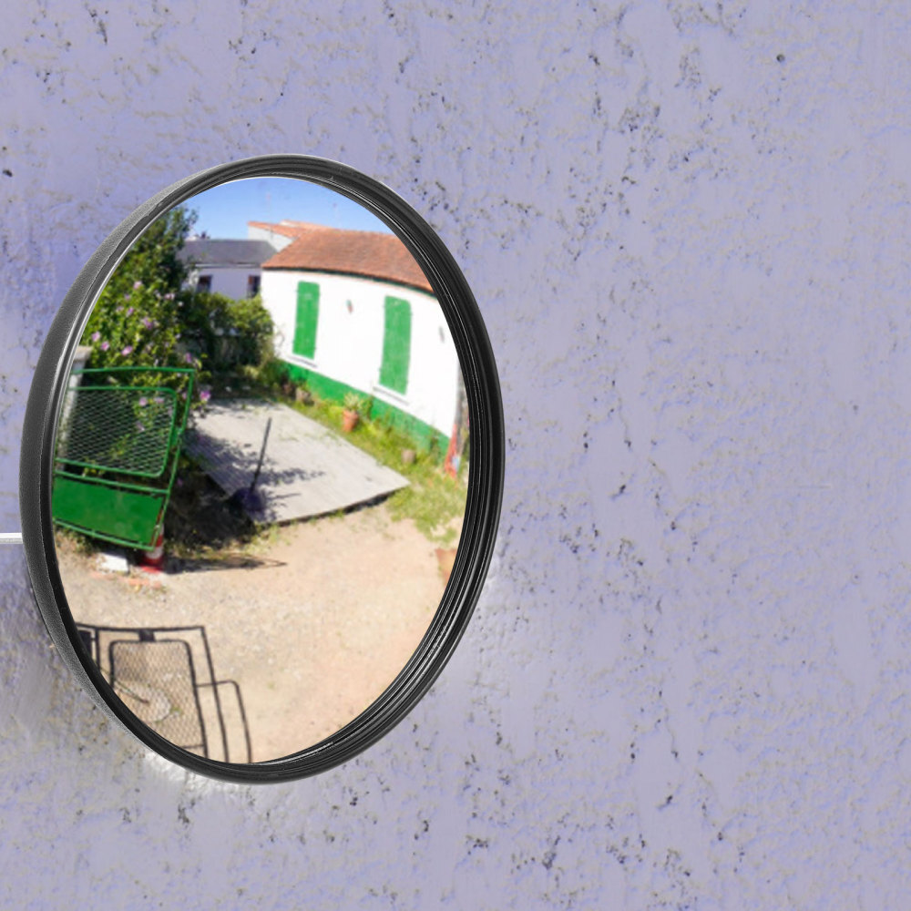 Security Mirror Corner Supermarket Surveillance Road Wide Angle View Garage