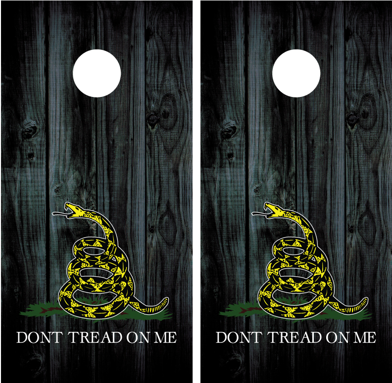 Gadsden Flag "Don't Tread On Me" Black Wood Cornhole Board Decal Wrap Wraps