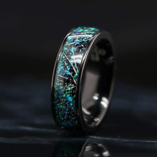 Opal Wedding Ring Meteorite Wedding Band