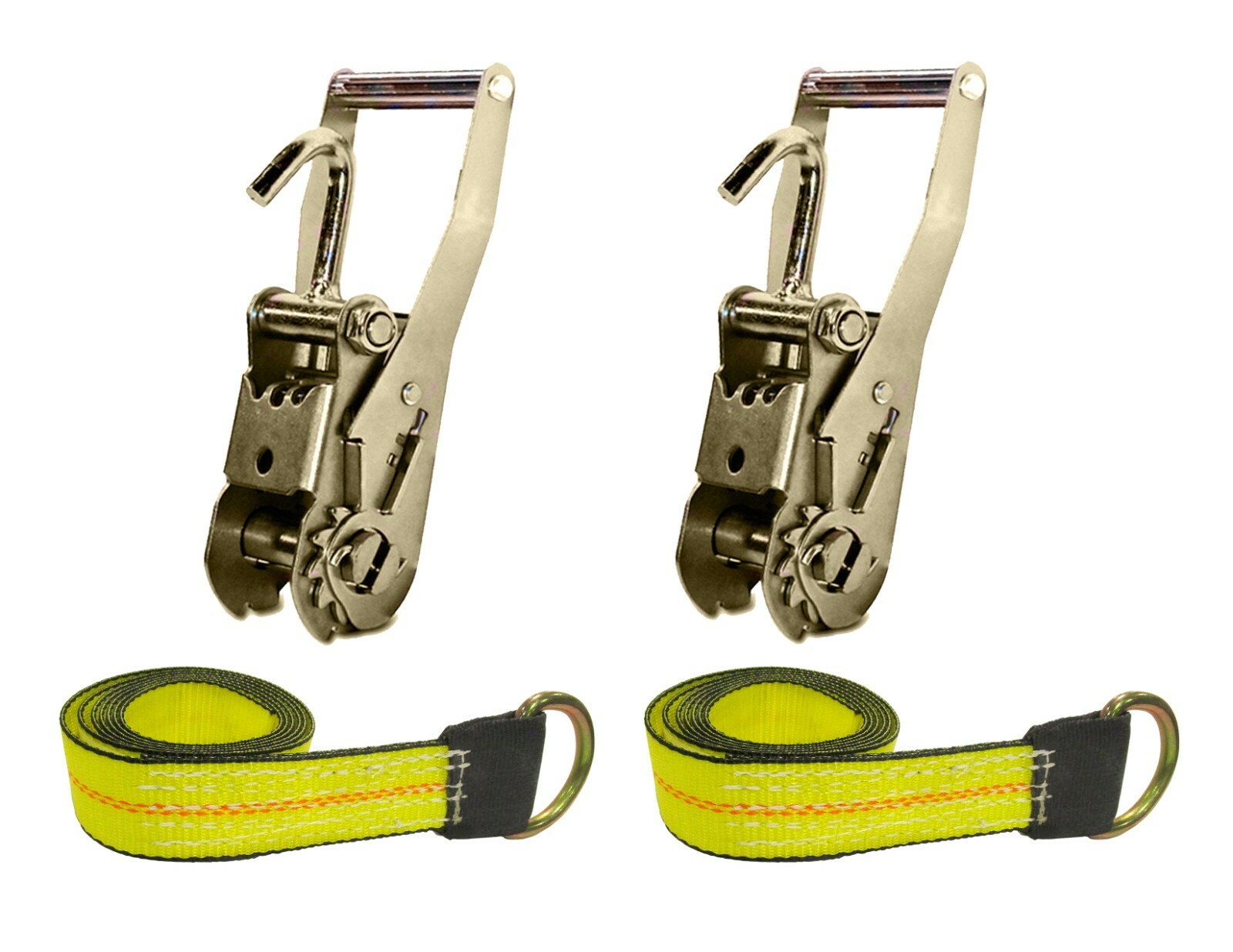 USA 2"x8' Lasso Straps w/ O-Ring + 4 Ratchet Tie Downs Auto Hauler Tow Kit