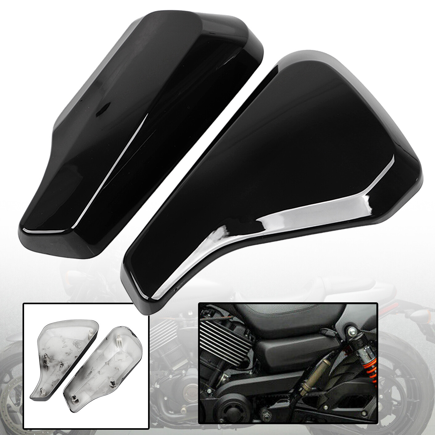 Vivid Black Left & Right Battery Side Fairing Covers For Harley Street 500 750