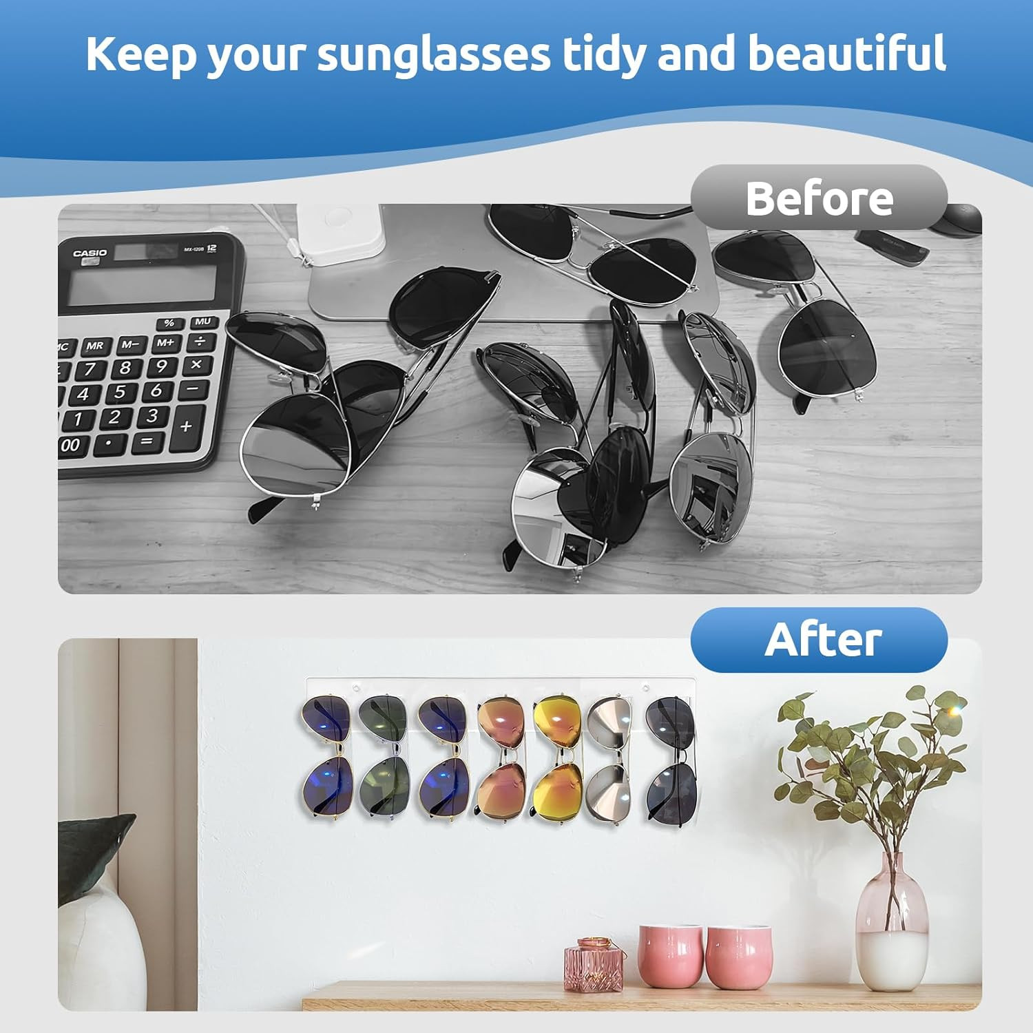2 Pack Sunglasses Organizer Wall Holder, Acrylic Eyeglass Display for Home