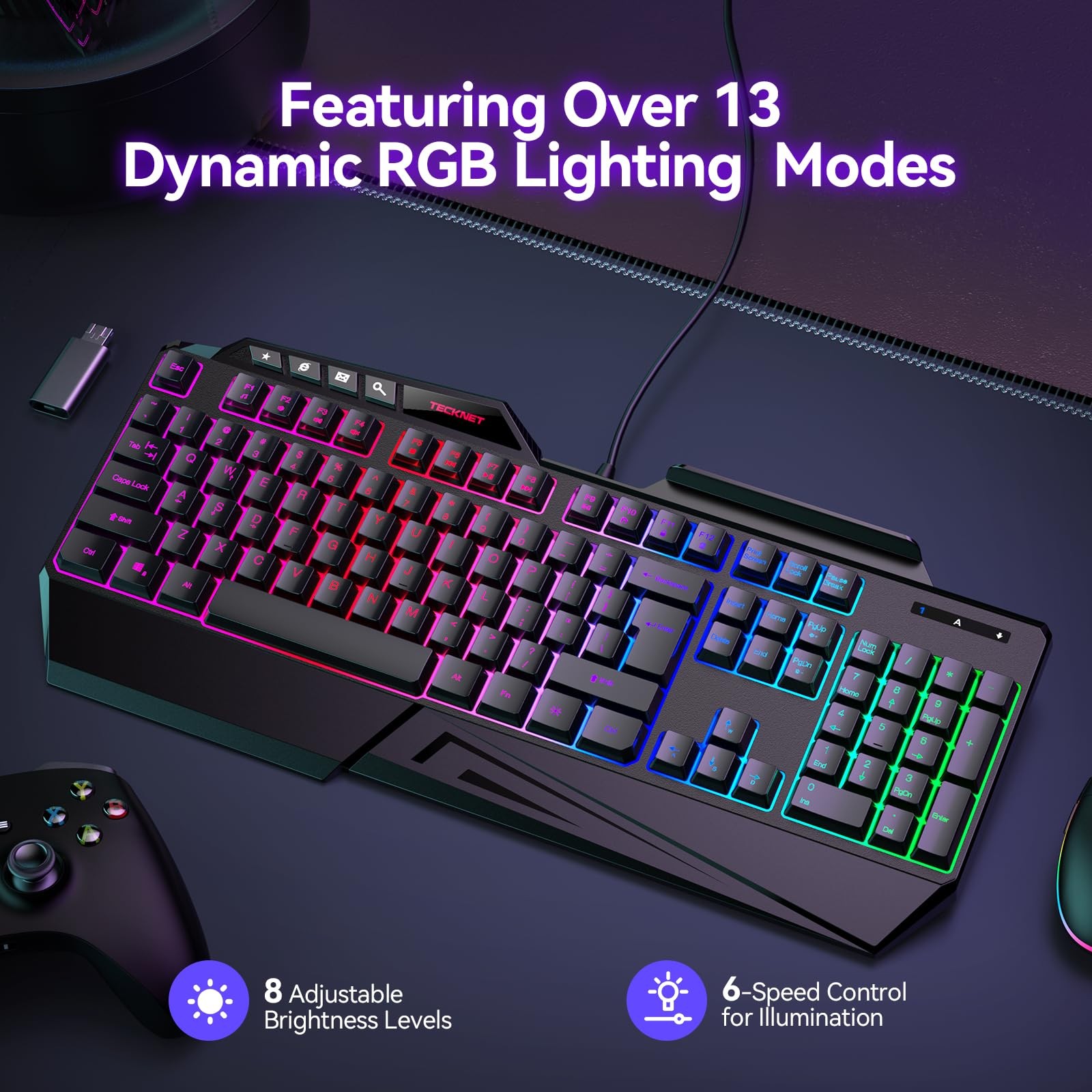 Tecknet Wired Rgb Gaming Keyboard - 26-Key Anti-Ghosting 13 Lighting Modes