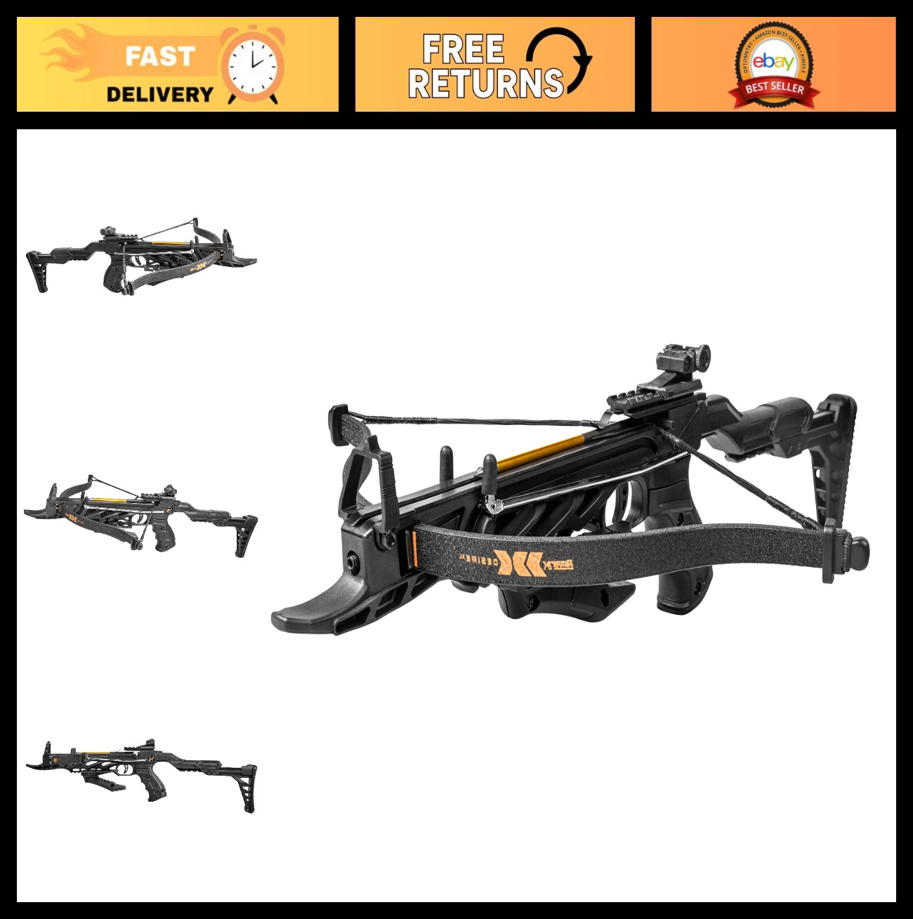 Self-Cocking Compact Hunting Crossbow with Adjustable Stock & 3 Premium Bolts