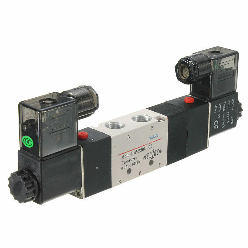 4V230C-08 DC12V 3 Position 5 Way Double Inner Head Pneumatic Air Solenoid Valve
