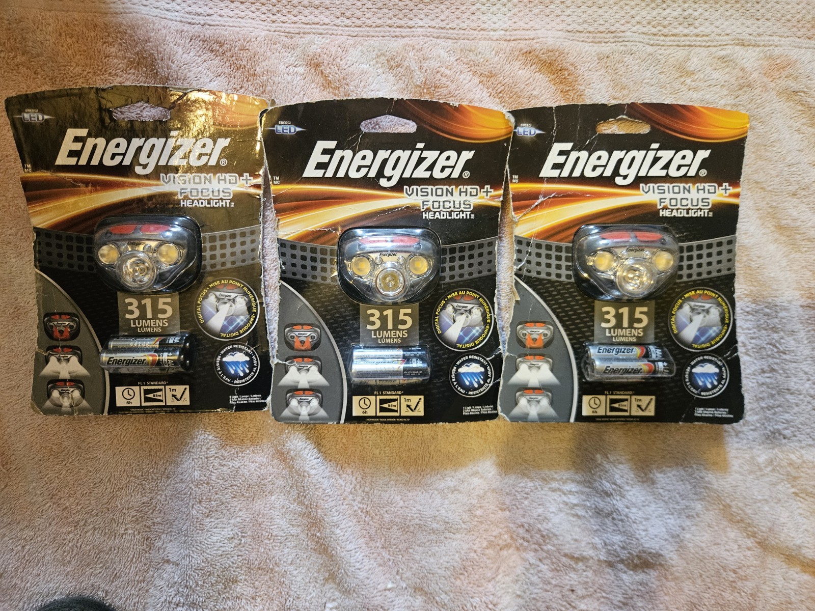 (3) Energizer Vision HD+ Focus LED Headlamp 315 Lumens Black AAA Batteries