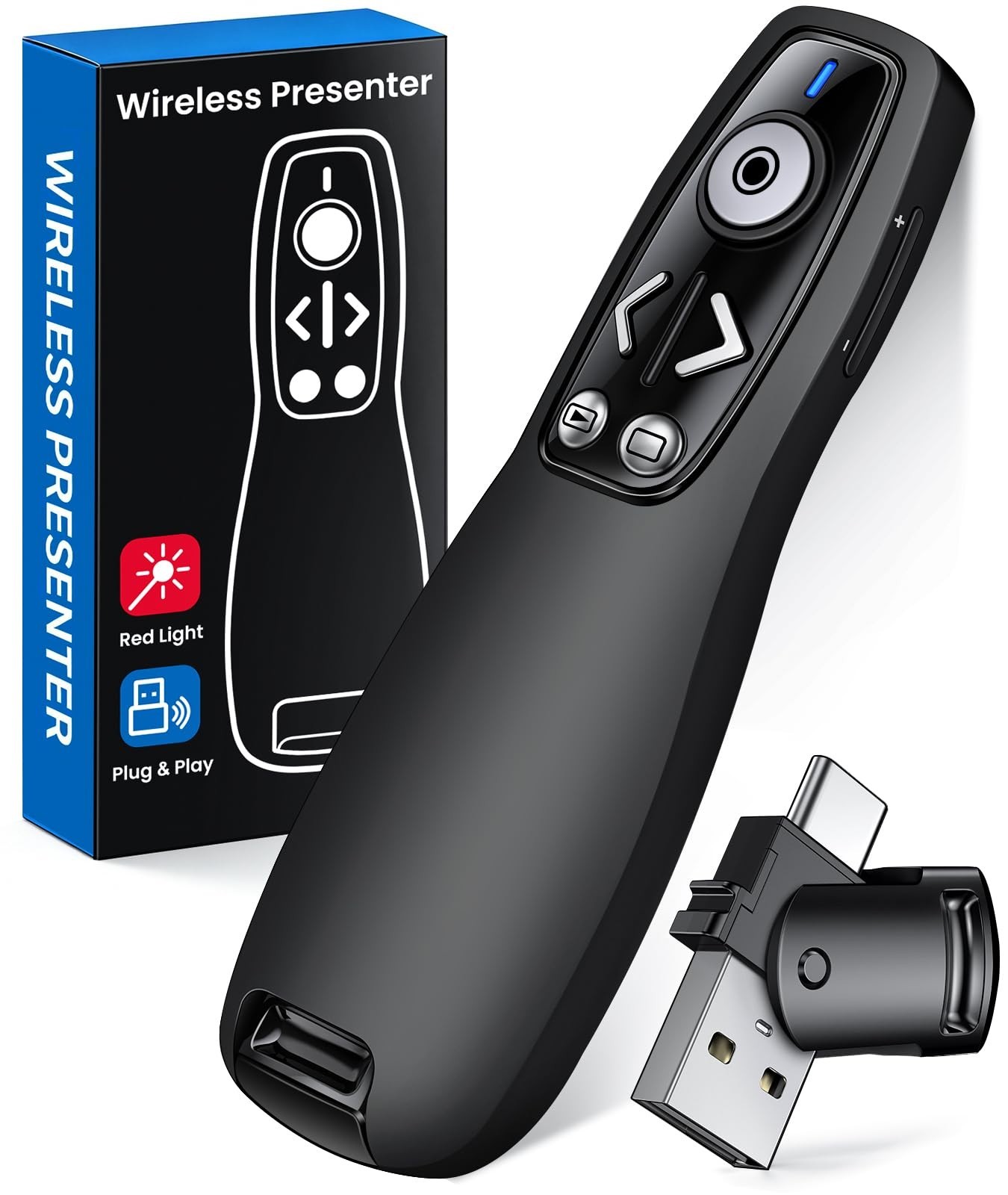 Wireless Presentation Clicker with USB-A & USB-C Receiver, Remote Control for Po