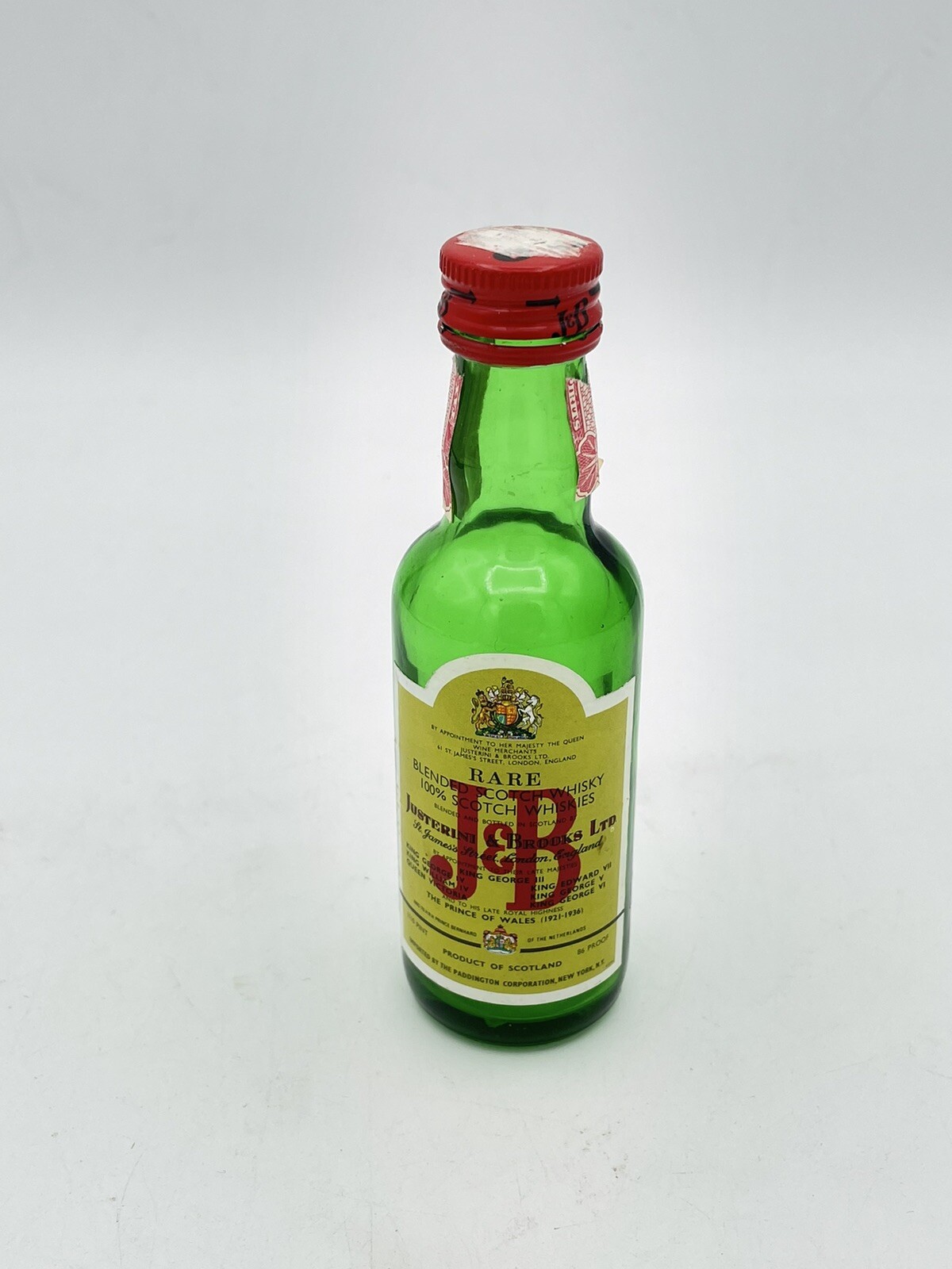 MINIATURE WHISKY BOTTLE: Justerini & Brooks J & B SCOTCH WHISKY; 1970's