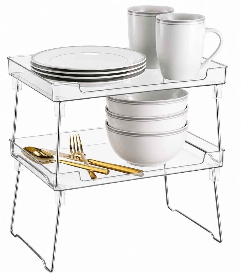 2 Pcs Cabinet Organizer Shelf, Stackable Kitchen Counter Shelves