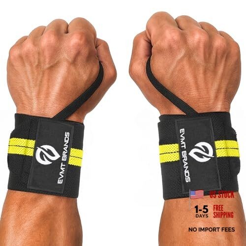 EVMT Premium Wrist Wraps for Weightlifting | Durable Lifting Straps for Yellow