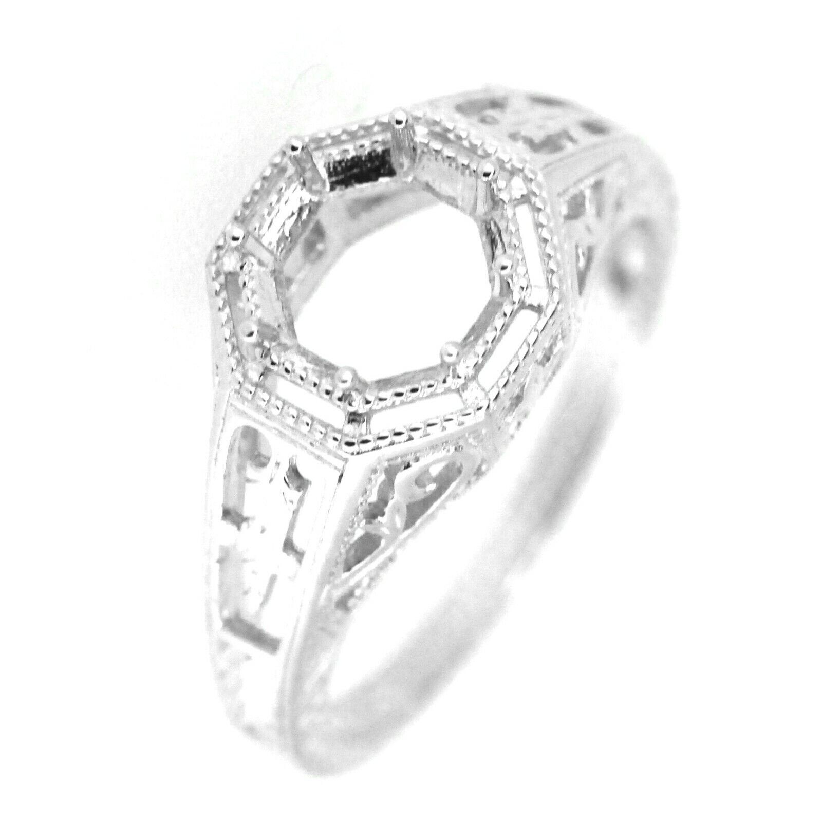 Sterling Silver Semi Mount Ring Setting Round RD 7x7mm Art Deco Style