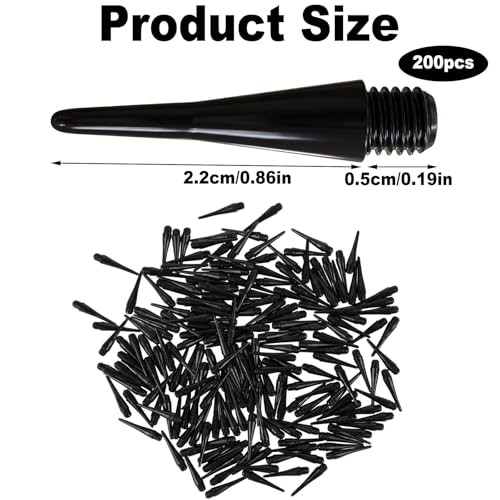200 Pack 2BA Thread Soft Dart Tips - Premium Plastic Replacement Points,