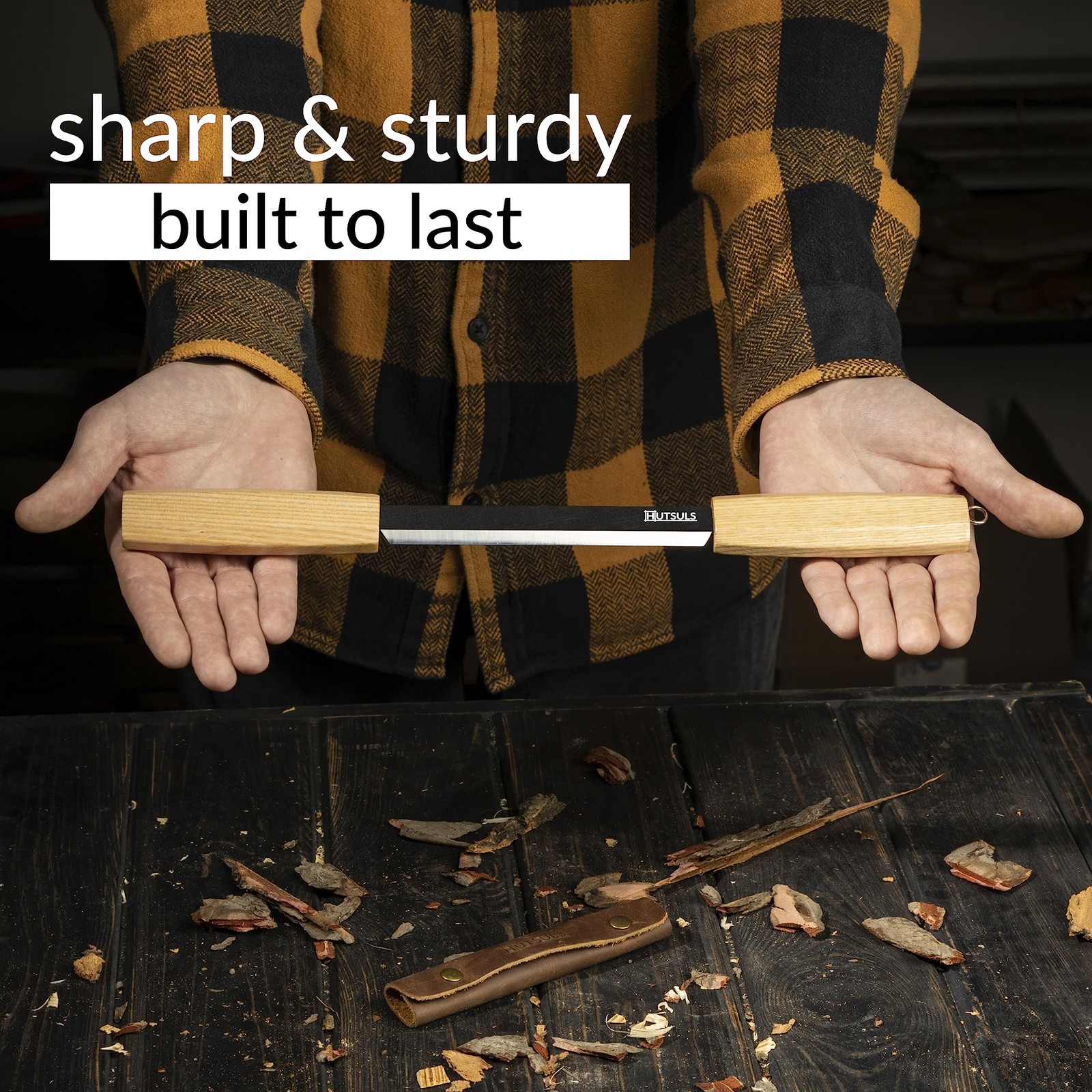 Draw Knife Woodworking Tool - Sharp & Ready 5.3 inch Debarking Knife with Lea...