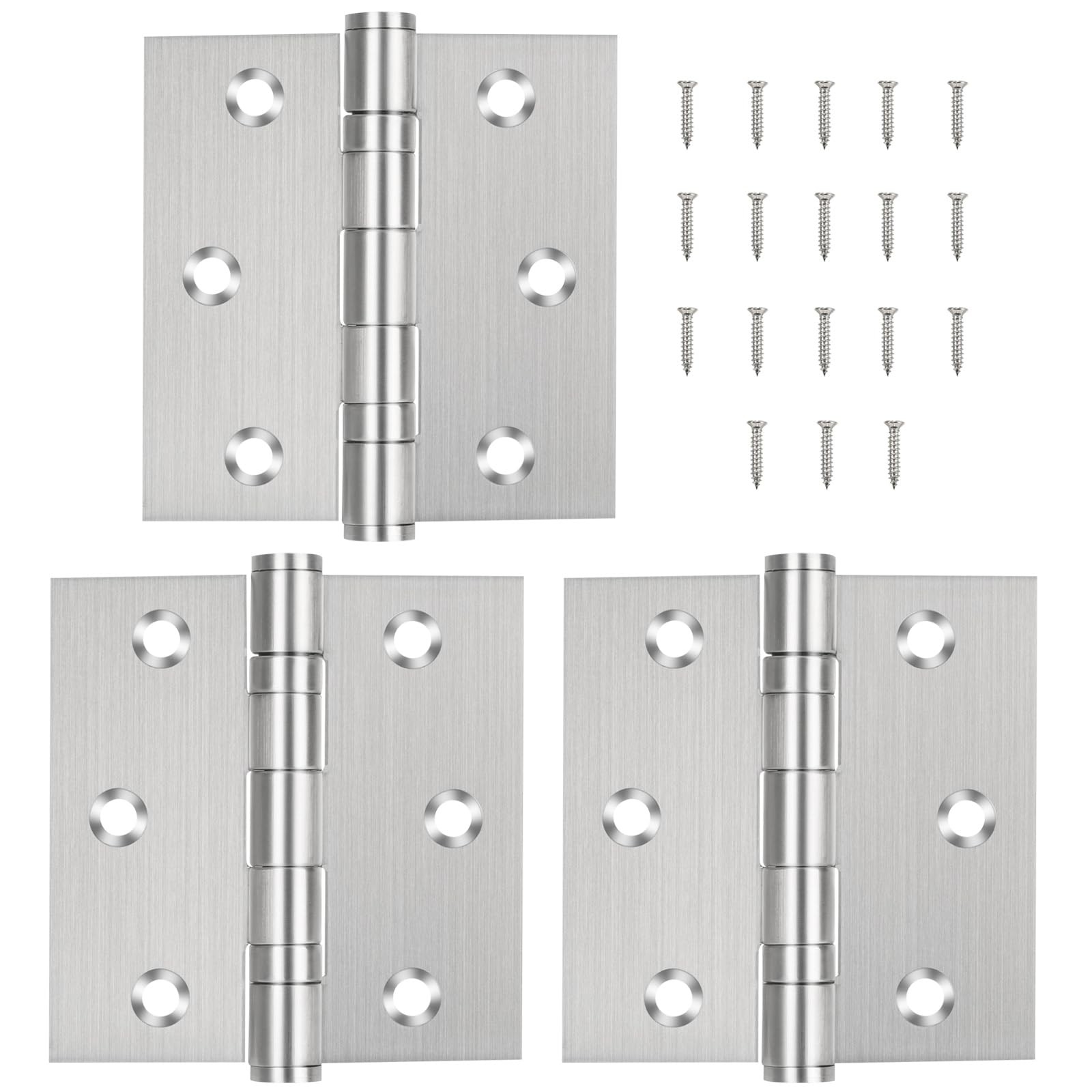 Door Hinges 3 Pack 3 Inch 304 Stainless Steel Ball Bearing Furniture Silver