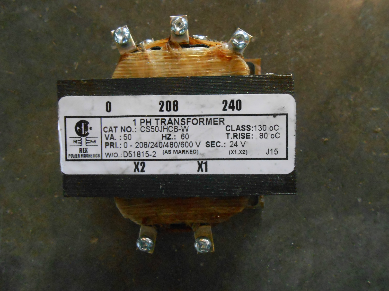 REX TRANSFORMER CONTROL CS50JHCB-W 24Volt (M-6)