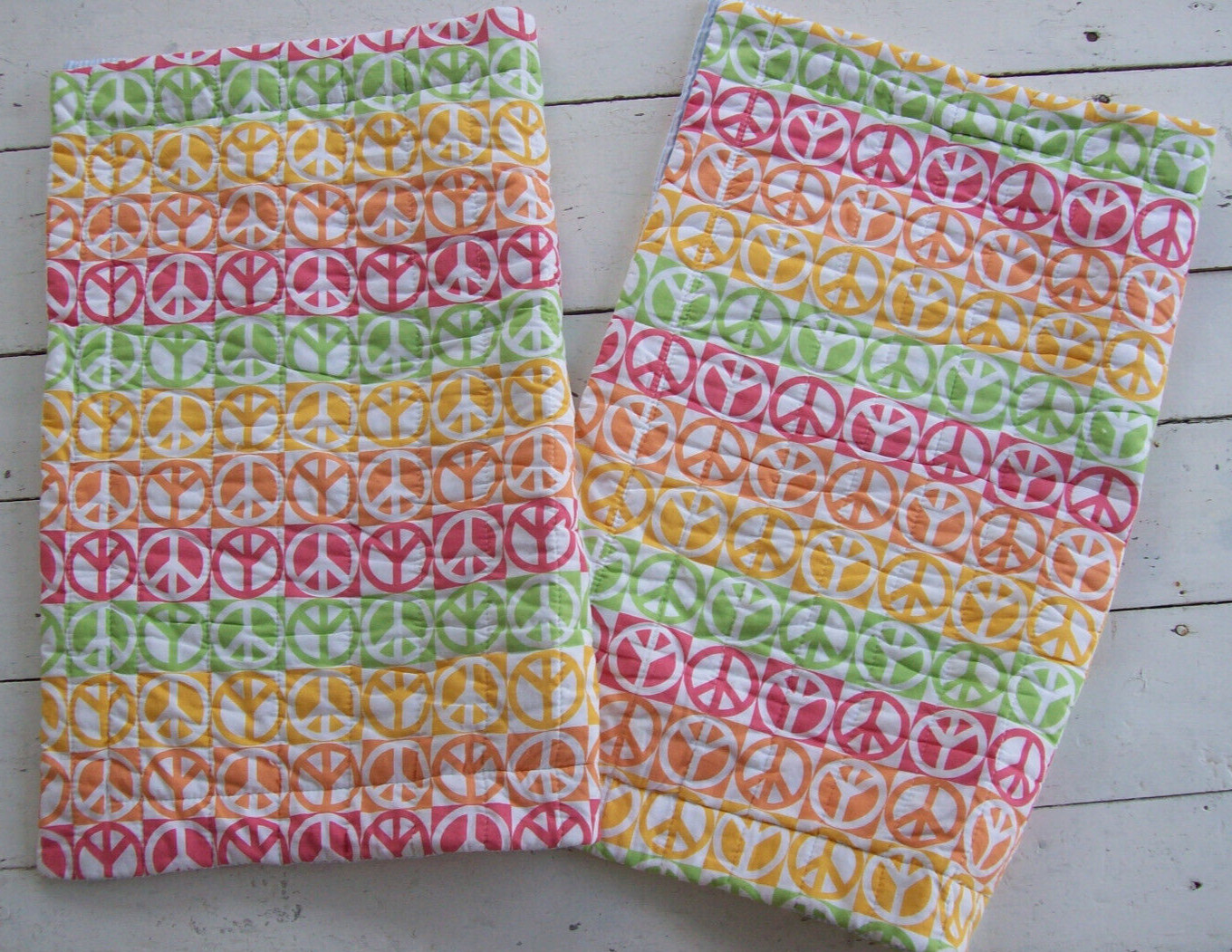 Peace Symbol Hippie Retro Quilted Pillow Shams (2)~Tommy Hilfiger~100% Cotton
