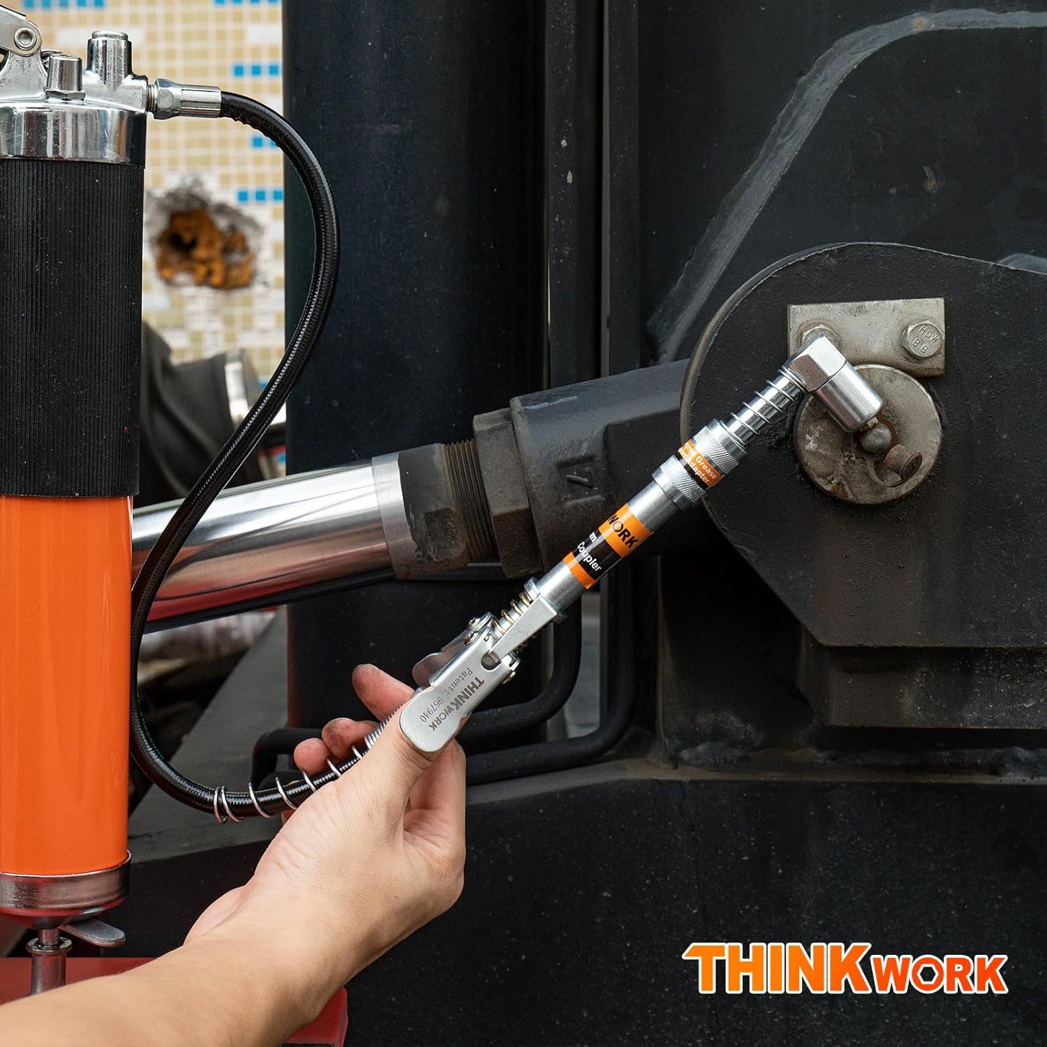 THINKWORK Grease Gun Coupler Set, Double Handle Extra Reach Strong Lock on Greas