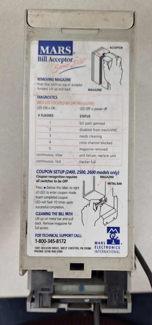 MARS VN2511 U3 bill validator 110VAC, Tested, Working