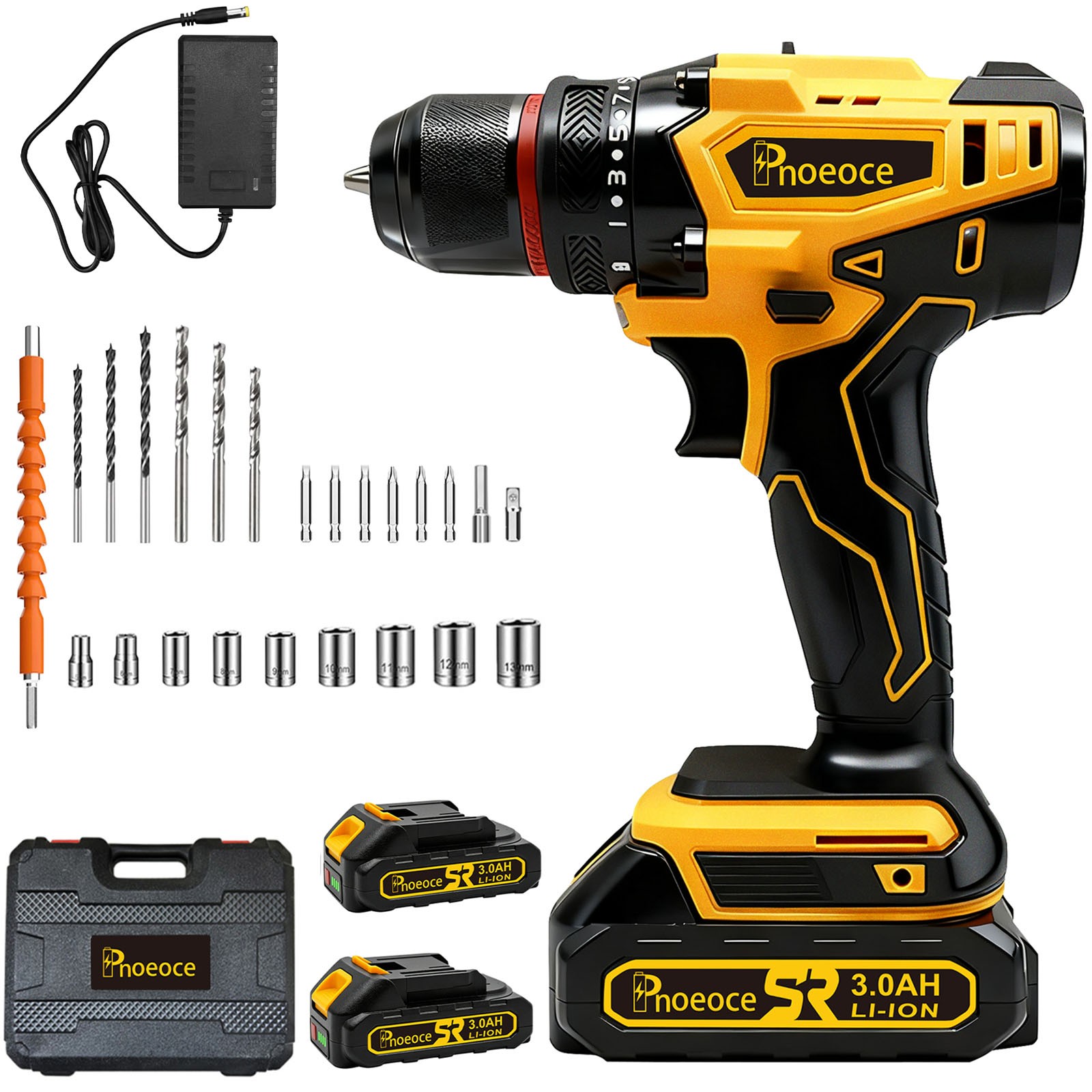 Power Drill Cordless Tool Kit  20V 2 Speed with 2Batteries &Fast Charger for DIY