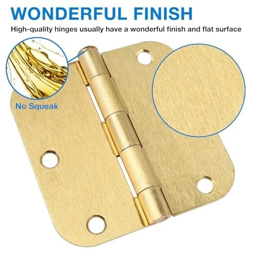 12 Pack Brass Interior Door Hinges 3.5" x 3.5" 5/8 Radius