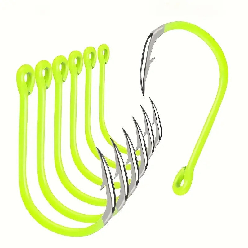 100PCS Fluorescent Fishing Hooks Carbon Single Circle Hook Hight Barbed Steel