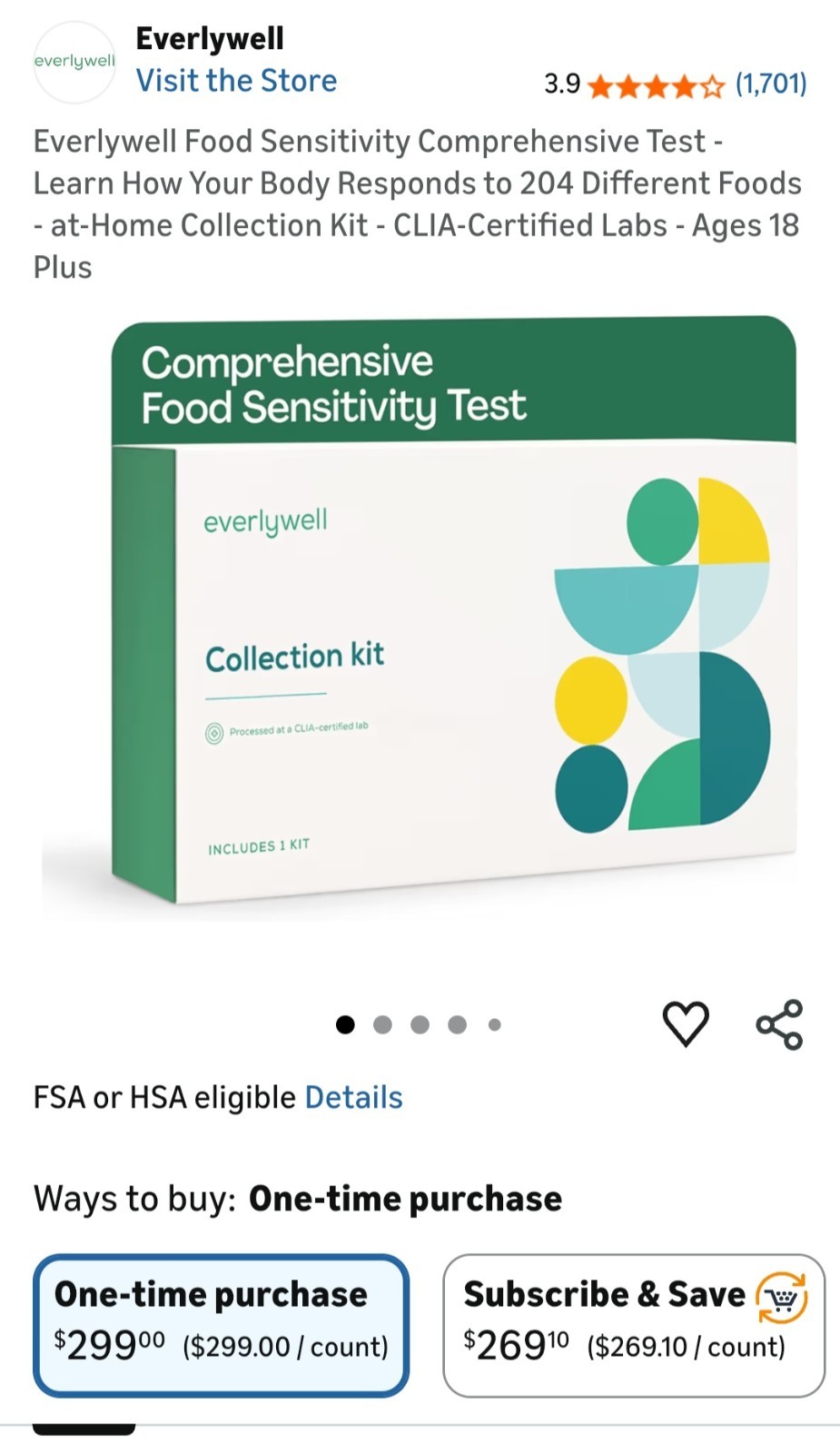 EverlyWell Food Sensitivity Comprehensive Self Test Kit - White (204 Count)