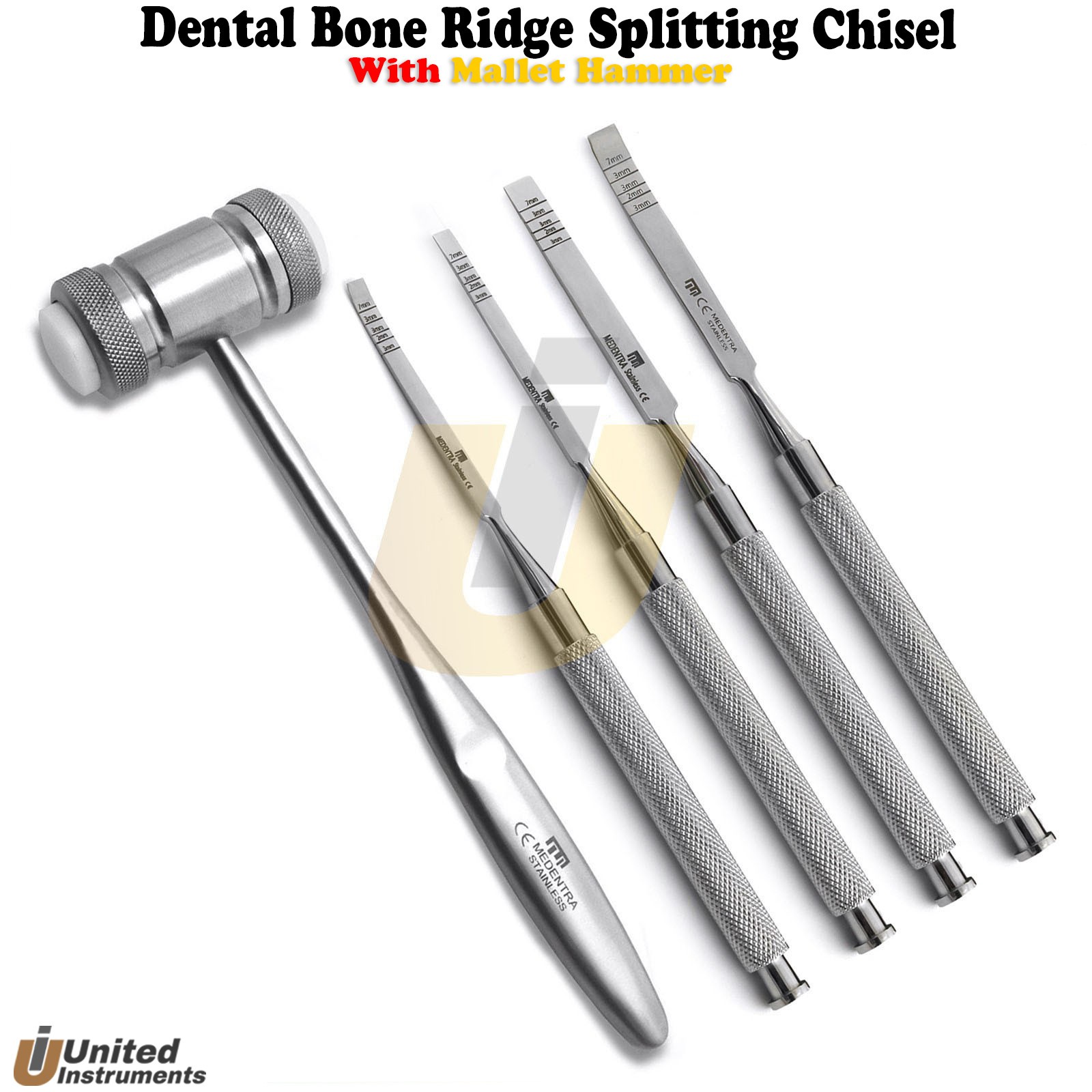 Dental Bone Ridge Splitting Chisels Osteotome Set of 4 Surgical Grafting Hammer