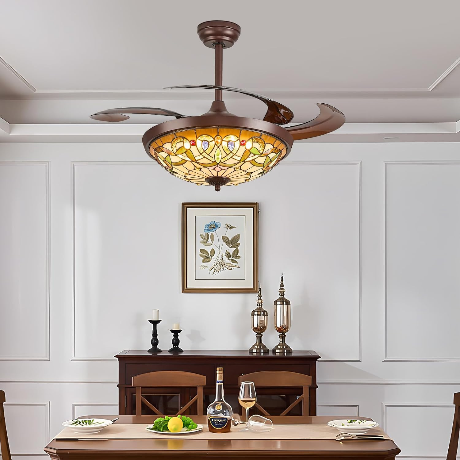 Ceiling Fan with Light - 48" Retractable Ceiling Fan Chandelier Fan, App Control