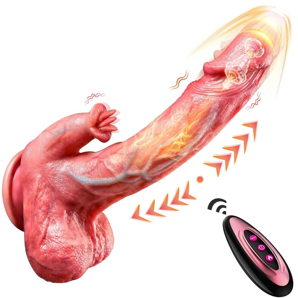 Realistic Thrusting Dildo Vibrator with Heating Rotating Vibrating RemoteControl