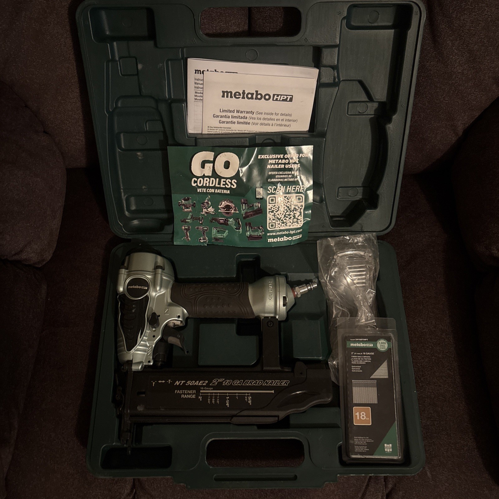 Metabo HPT NT50AE2 (S) 18-Gauge 2 inch Finish Lightweight Brad Nailer 5/8"-2"