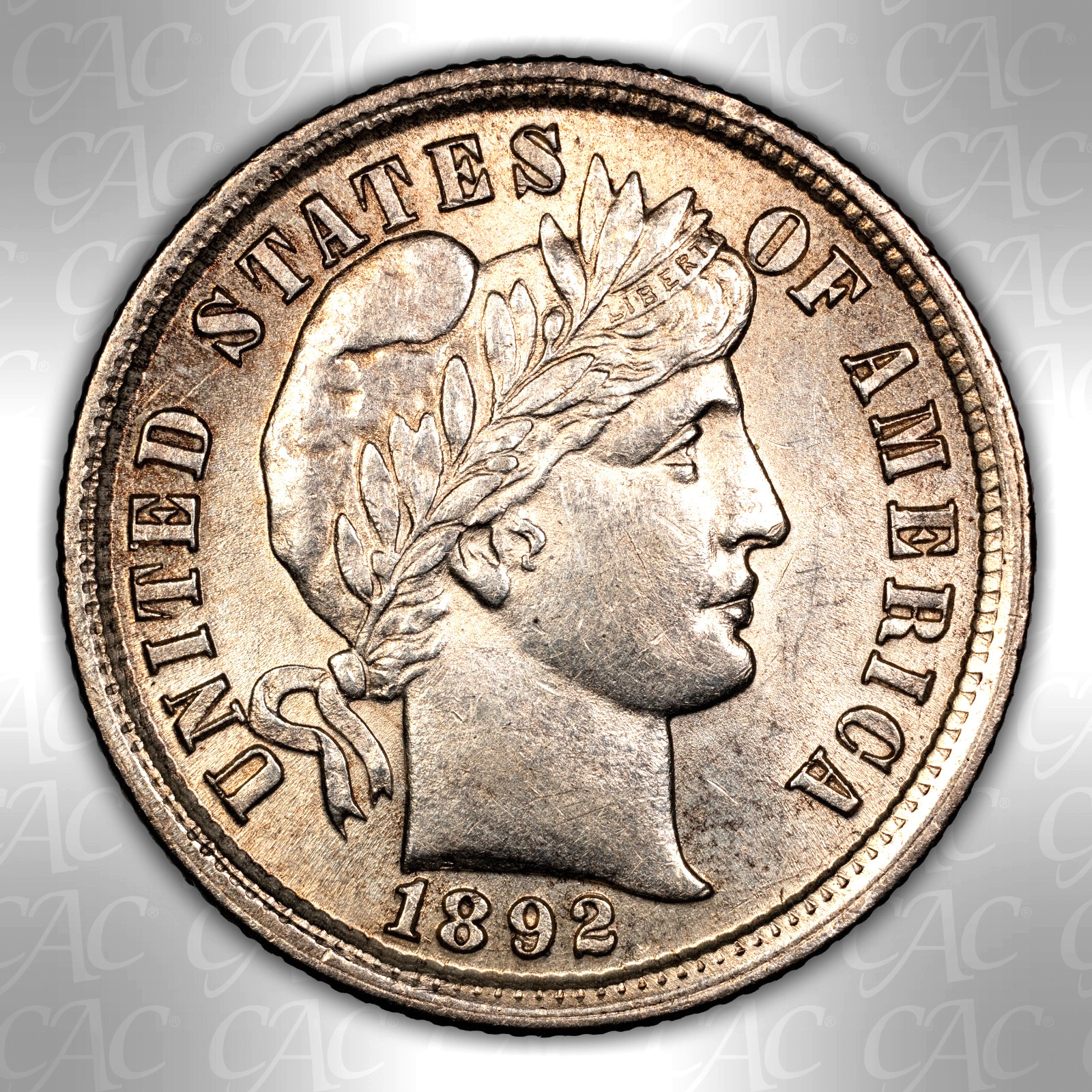 1892 Barber Dime CAC AU Details